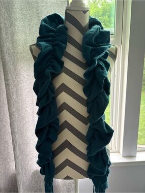 Teal Ruffled Knit Scarf - Unbranded
